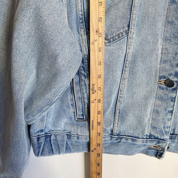 Zara Trafaluc Jean Jacket Women M Blue Denim Distressed Oversized Trucker Grunge - Picture 5 of 9